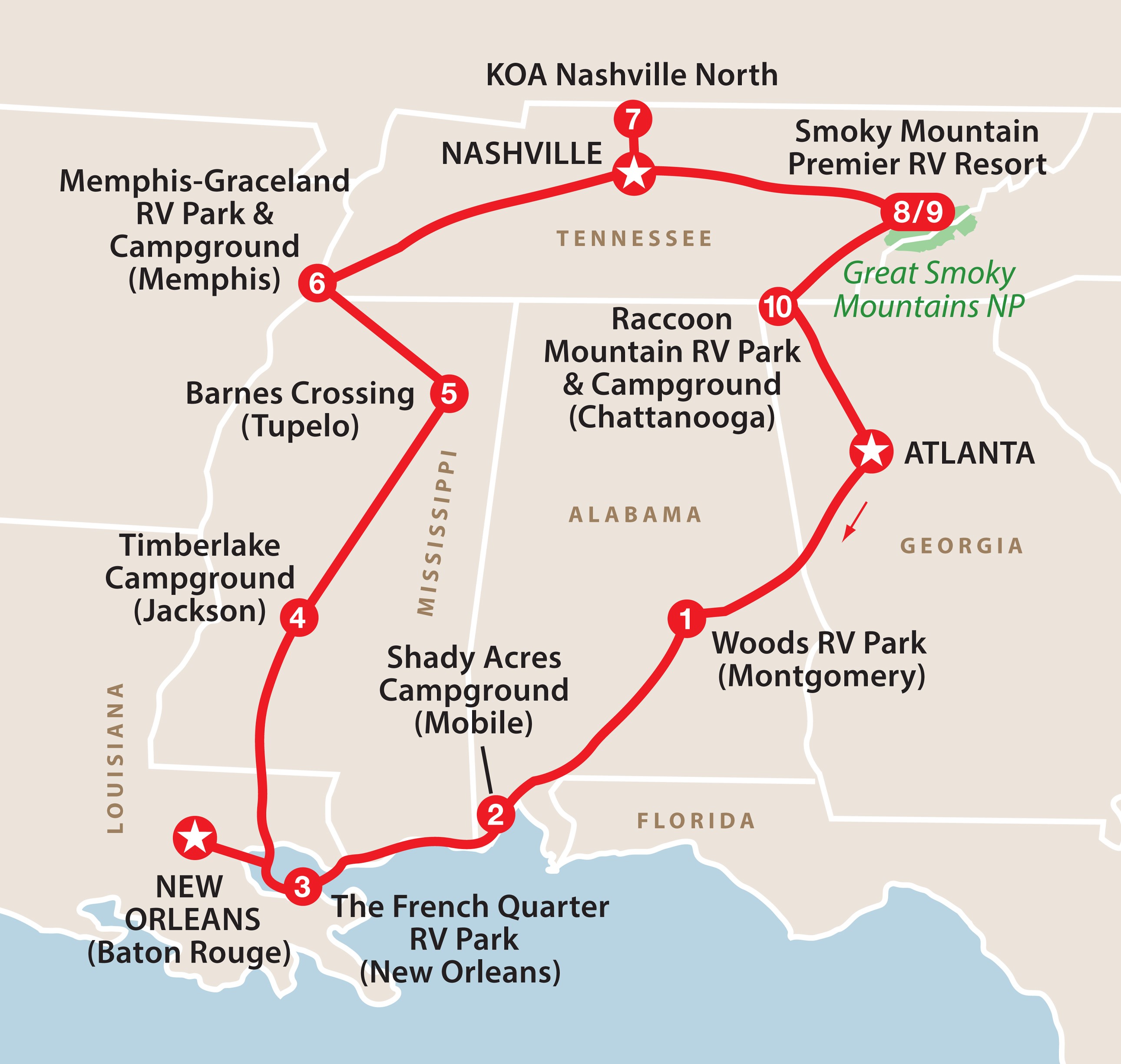 Mapa ruta Rhythms of the South